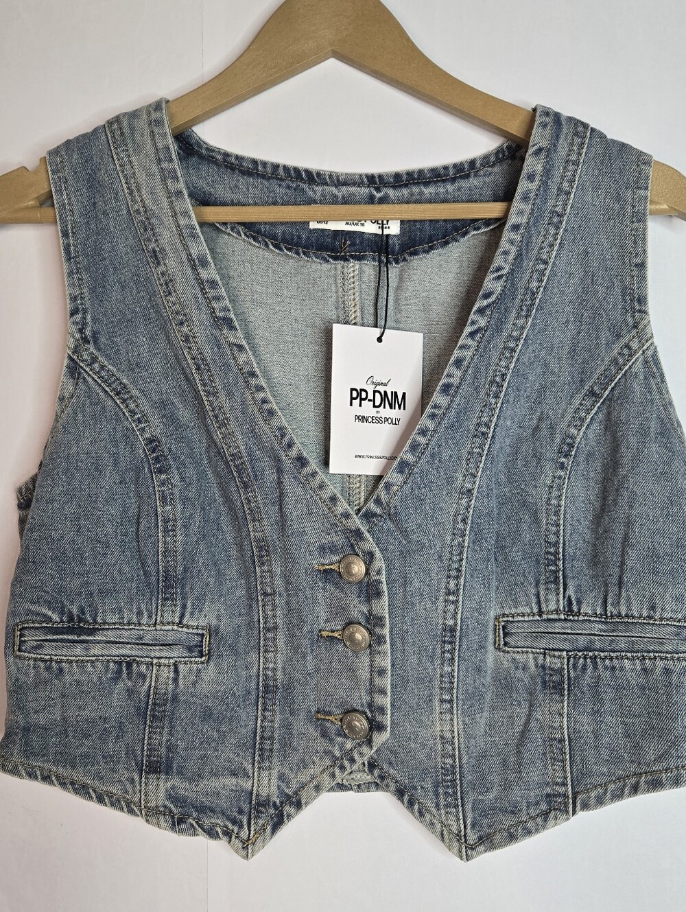 Princess Polly Women US Size 12 Burrows Denim Vest, Light Wash NWT